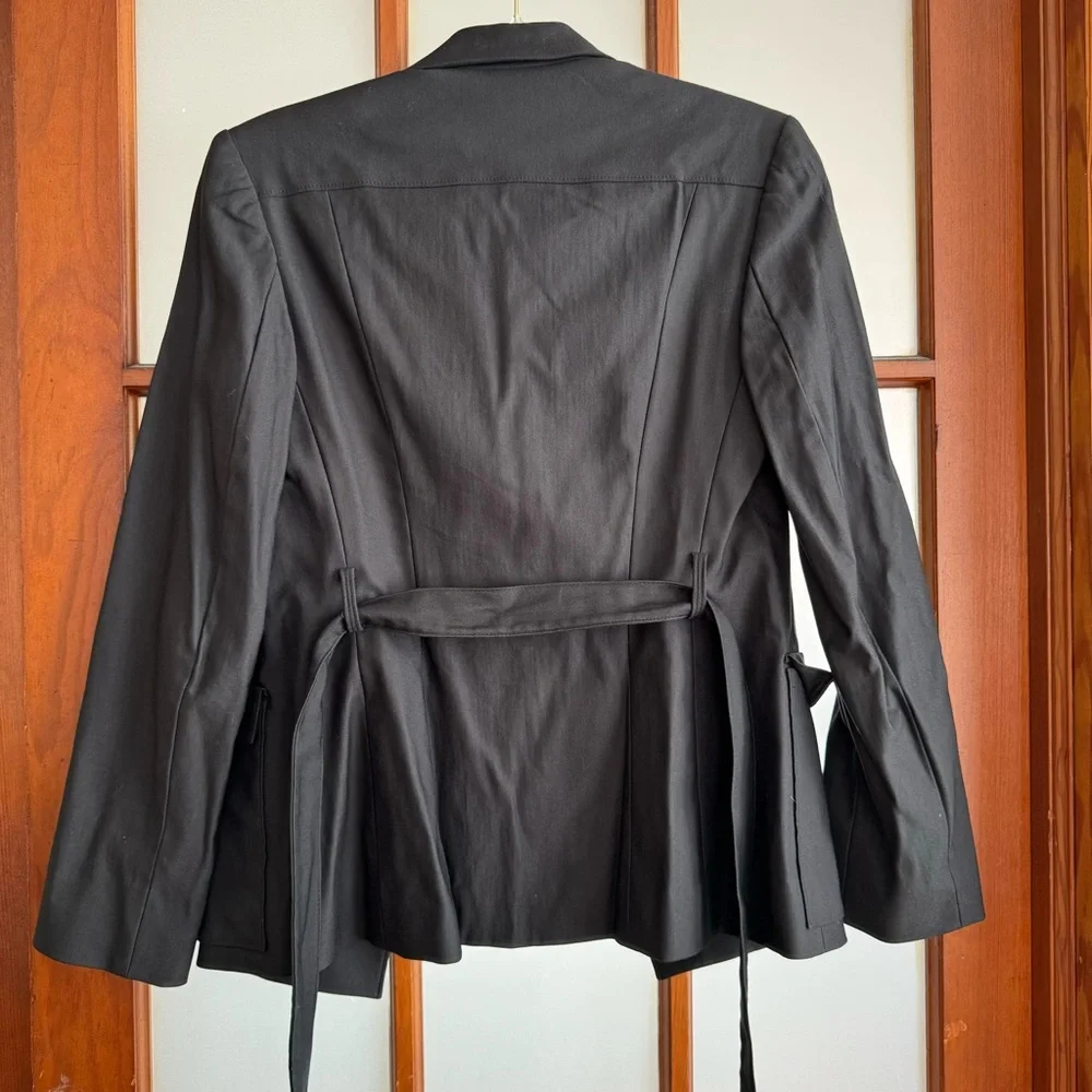 EXPRESS STRUCTURED BLAZER JACKET POCKETS STRETCHY NEW BELTED BLACK OFFICE NIGHT - Picture 8 of 9
